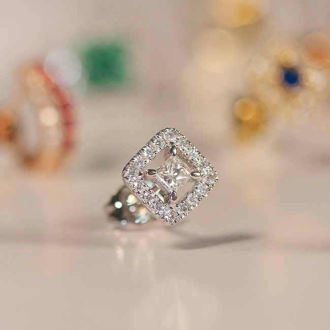 Princess cut diamond box earrings